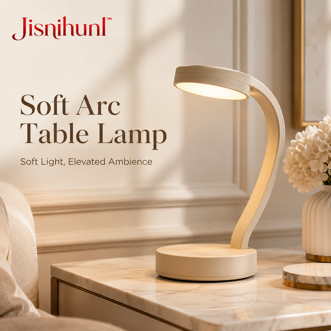 Jisnihunl™ Soft Arc Table Lamp – Small Bedside Lamp, Modern Nightstand Light, Cozy Desk Lamp, Warm Ambient Home Lighting