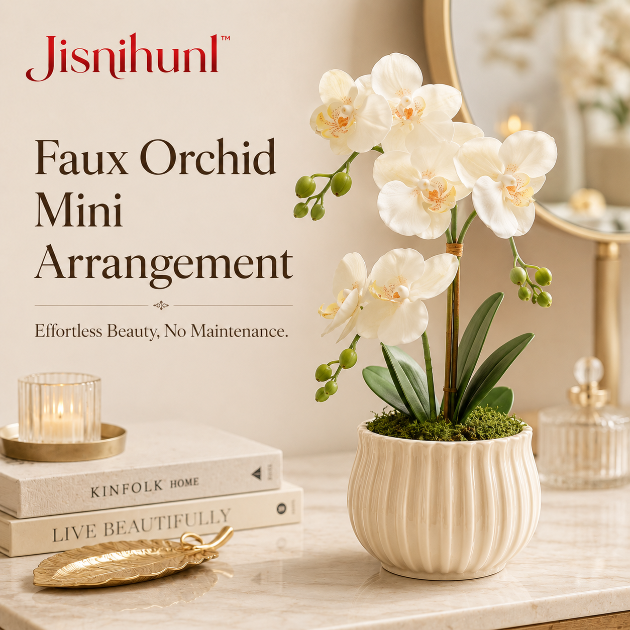 Jisnihunl™ Faux Orchid Mini Arrangement – Realistic Artificial Flower Decor, Small Desk Plant, Bathroom Shelf Decor, Maintenance-Free Home Accent